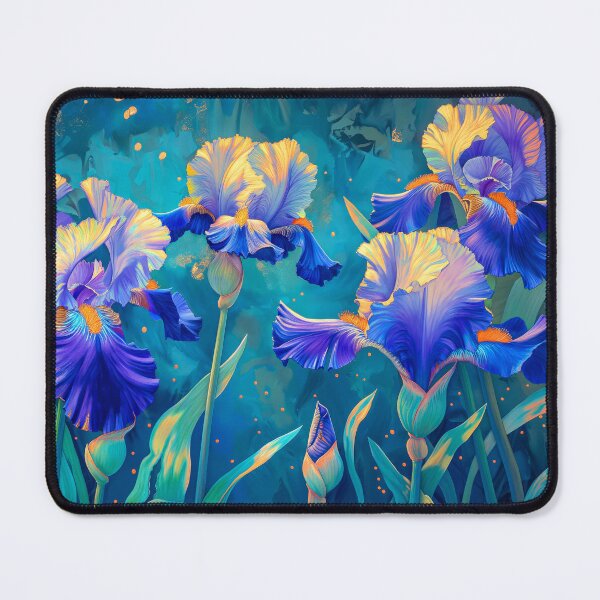 Item preview, Blue Irises on Dark Teal Background | Moody Floral Botanical Art | Elegant Blue Flower Design designed and sold by MargaretWiktor.