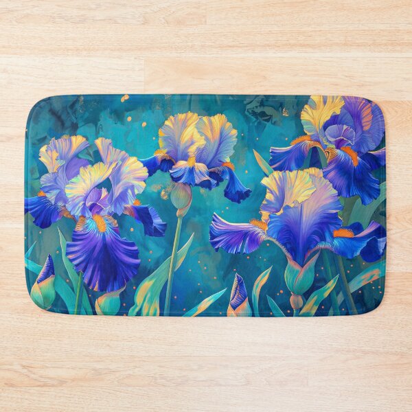 Item preview, Blue Irises on Dark Teal Background | Moody Floral Botanical Art | Elegant Blue Flower Design designed and sold by MargaretWiktor.