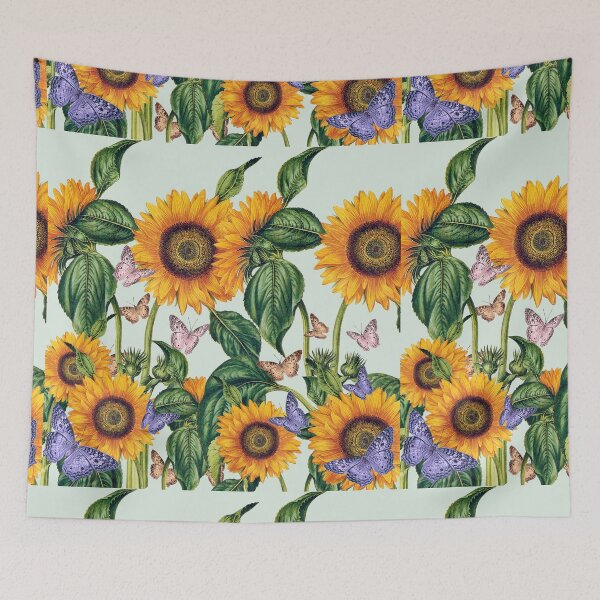 Item preview, Vintage Botanical Sunflower with Pink Butterflies designed and sold by Hidden Relic Muse.