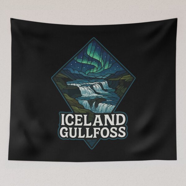 Item preview, Gullfoss Iceland Waterfall Stained Glass Art Travel designed and sold by TomFrontierArt.