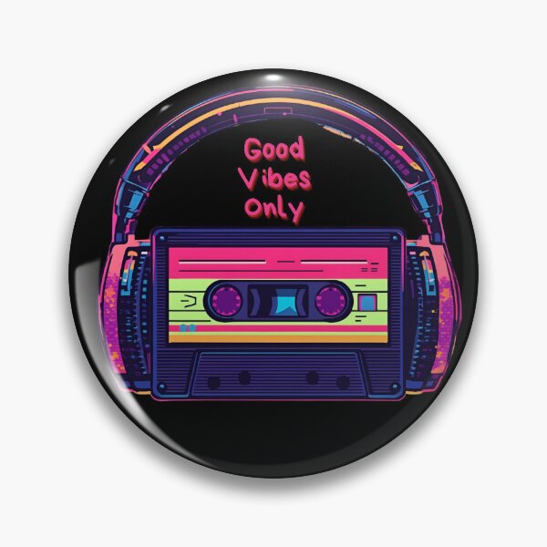 Item preview, Good Vibes Only retro cassette with headphones in colorful 80s shapes 5 designed and sold by Neon G.