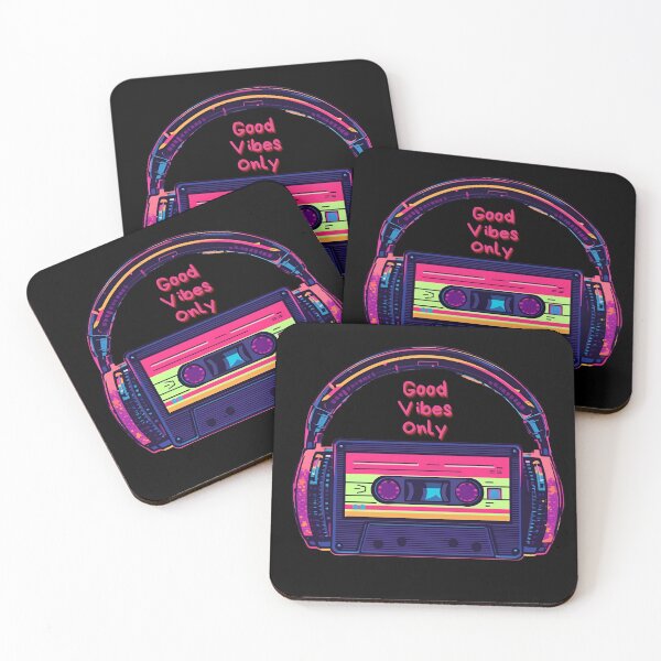 Item preview, Good Vibes Only retro cassette with headphones in colorful 80s shapes 5 designed and sold by Neon G.