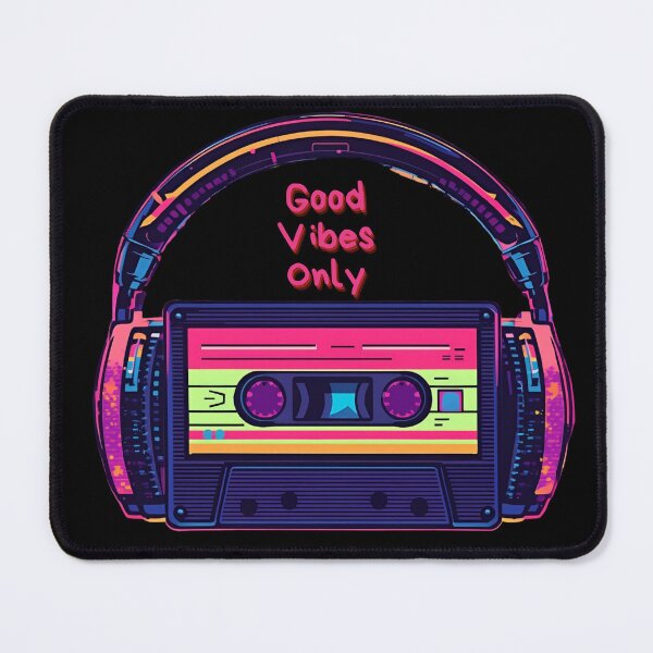 Item preview, Good Vibes Only retro cassette with headphones in colorful 80s shapes 5 designed and sold by Neon G.