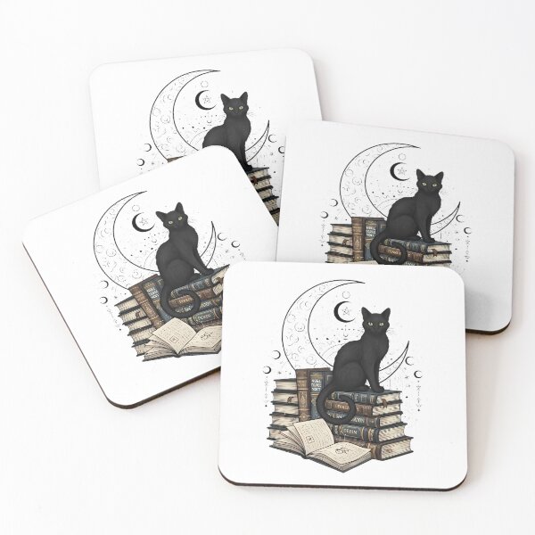 Item preview, Mystical Black Cat Books and Moons designed and sold by IllumeInk.