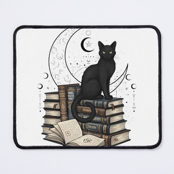 Item preview, Mystical Black Cat Books and Moons designed and sold by IllumeInk.