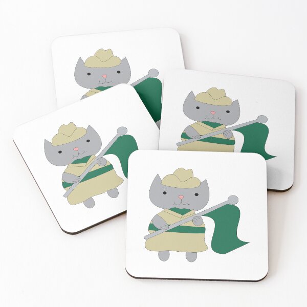 Item preview, Cute Color Guard Cat with Flag Green and Gold designed and sold by ValeriesGallery.