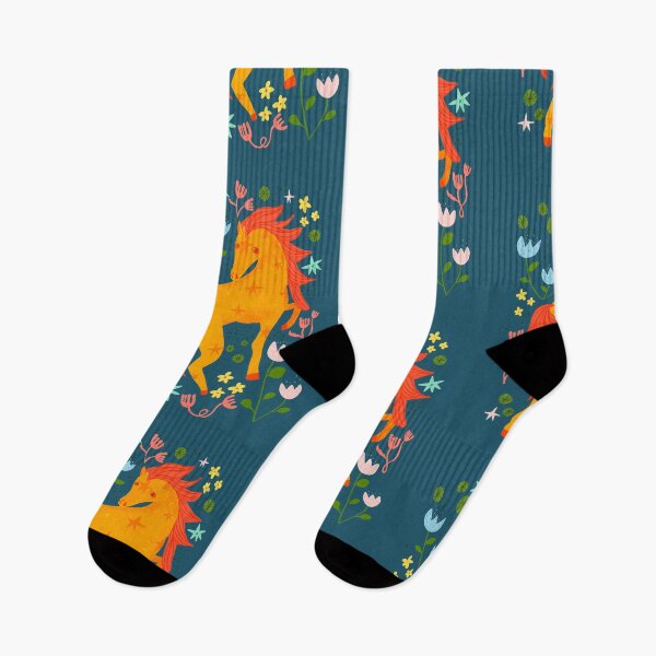 Item preview, Whimsical Folk Art Horse Illustration in Teal and Orange designed and sold by Kathy Osborne Studio.