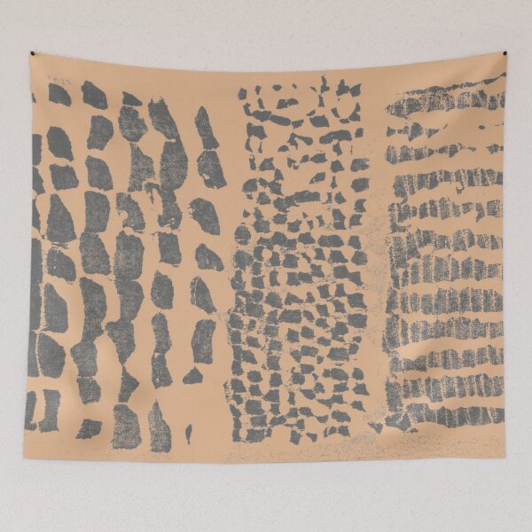 Item preview, Three Grains Textured Monoprint - Melon + Slate designed and sold by Irene Estelle.