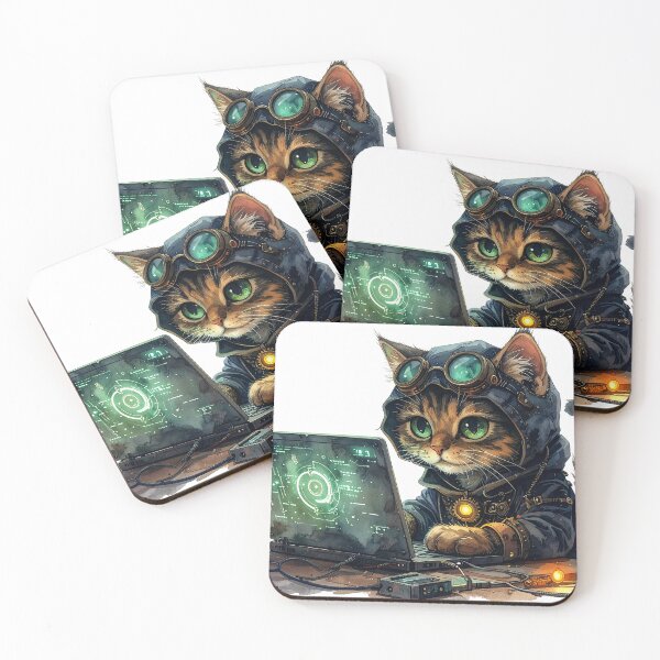Item preview, Steampunk Cat Gamer With Glowing Laptop designed and sold by BetweenForms.