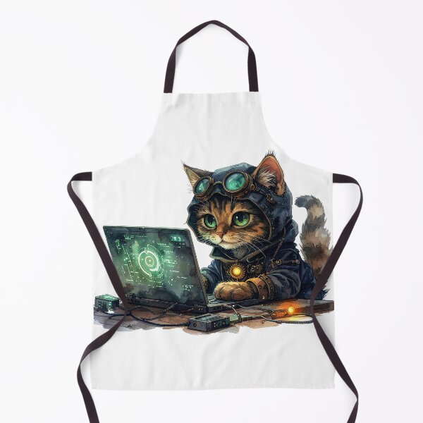 Item preview, Steampunk Cat Gamer With Glowing Laptop designed and sold by BetweenForms.