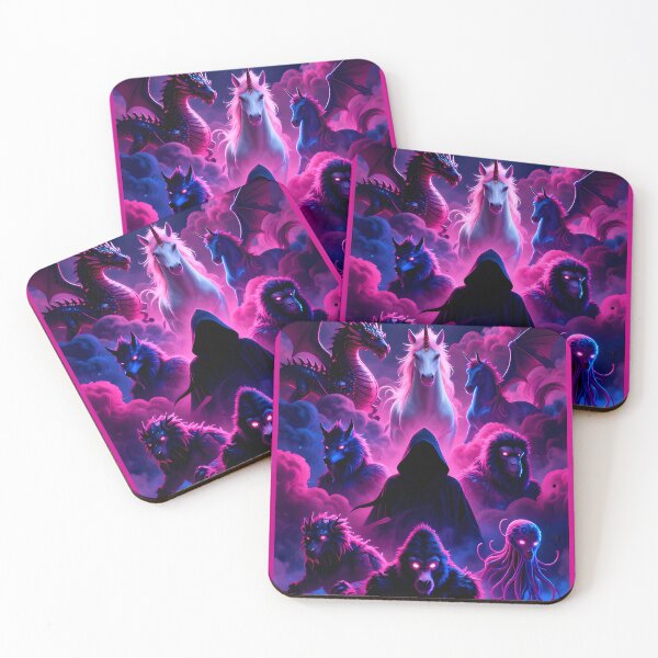 Item preview, Mythic Assembly Vaporwave – Neon Fantasy Creatures Unicorn Dragon Synthwave Art designed and sold by AnimalAirtistry.