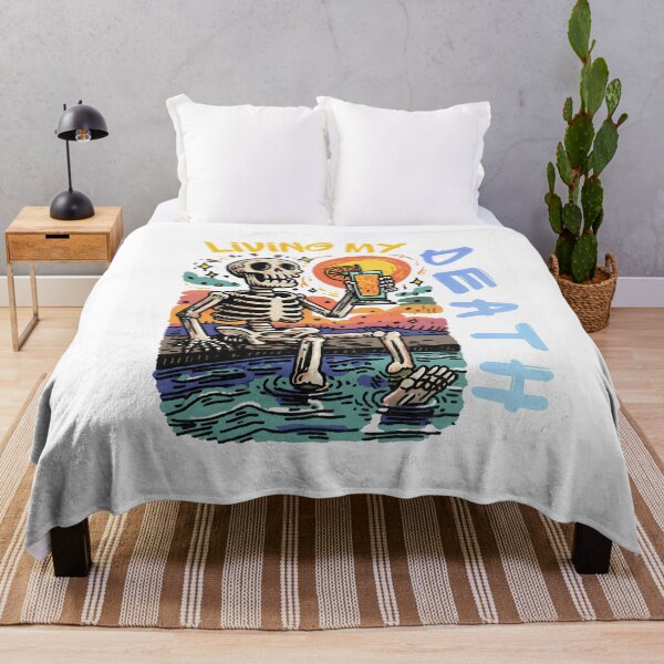 Item preview, Funny Skeleton Summer Vacation Living My Best Death Beach Vibes Retro Sunset Design designed and sold by Region.
