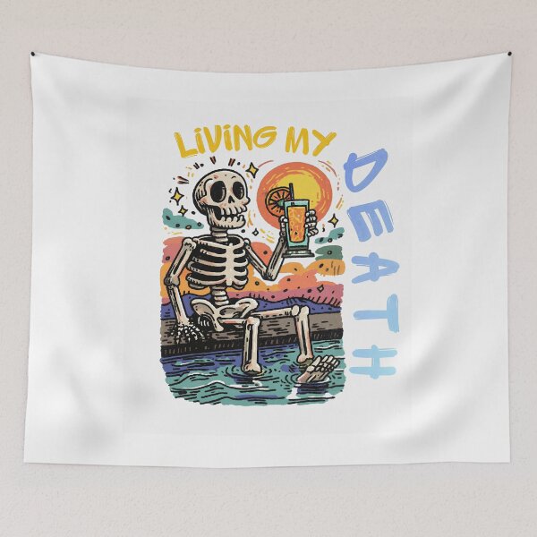 Item preview, Funny Skeleton Summer Vacation Living My Best Death Beach Vibes Retro Sunset Design designed and sold by Region.