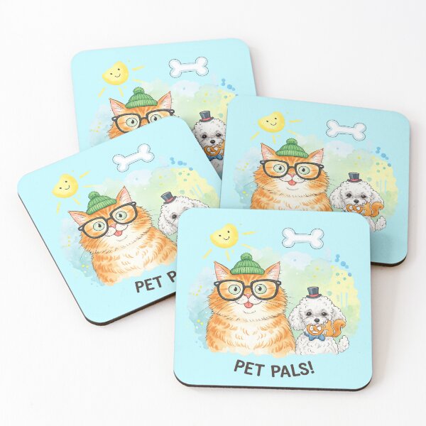 Item preview, Pet Pals Cute Cat and Dog Watercolor Illustration with Funny Accessories designed and sold by StickyDelights.