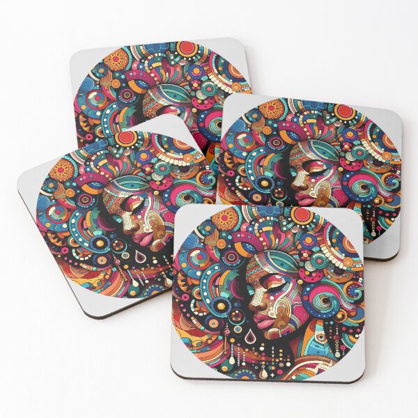 Aperçu de l'œuvre Portrait Femme Afro Mosaîque Ethnique Colorée créée et vendue par Indoni.