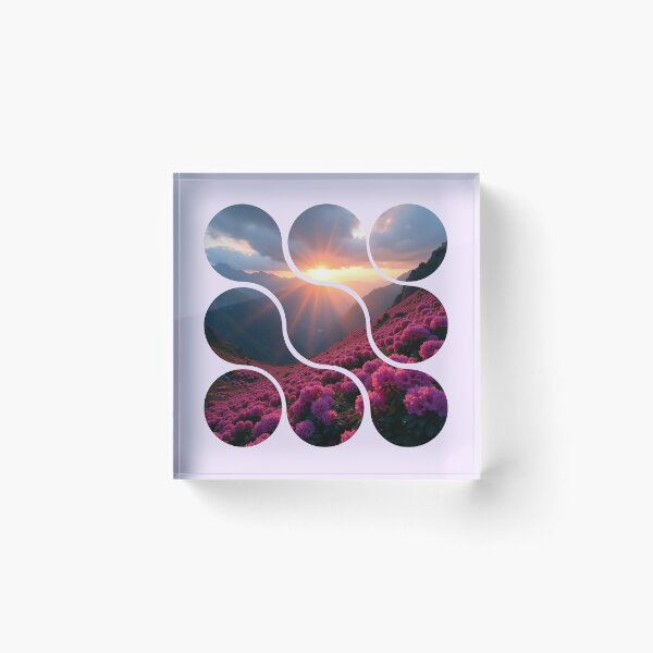 Item preview, Mountain Sunset Mosaic - Segmented Floral Landscape designed and sold by PriyaMagic.