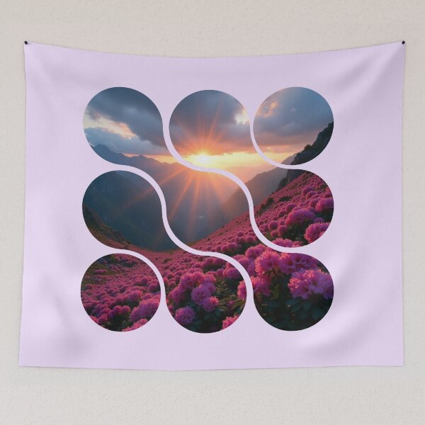 Item preview, Mountain Sunset Mosaic - Segmented Floral Landscape designed and sold by PriyaMagic.