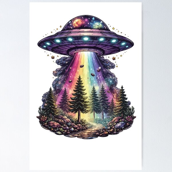 Item preview, Cosmic Rainbow UFO Forest Illustration designed and sold by RidaSalArt.