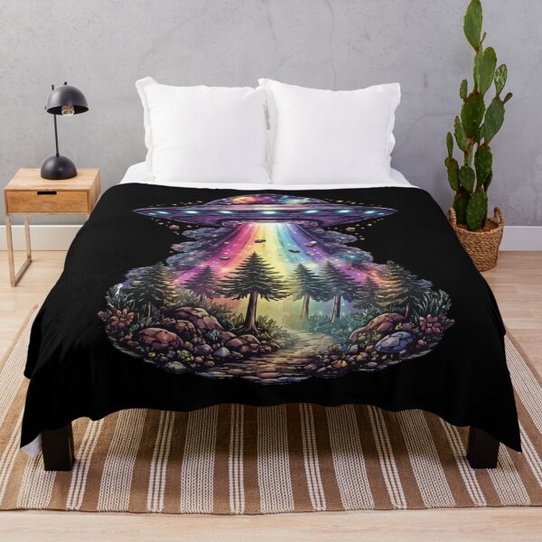 Item preview, Cosmic Rainbow UFO Forest Illustration designed and sold by RidaSalArt.