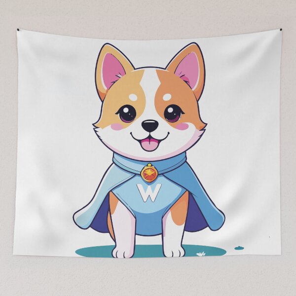 Item preview, Cute Kawaii Superhero Dog with Blue Cape designed and sold by BestChoiceService.