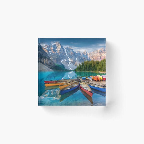 Item preview, Serene Lake with Colorful Canoes and Mountains designed and sold by Artessie.