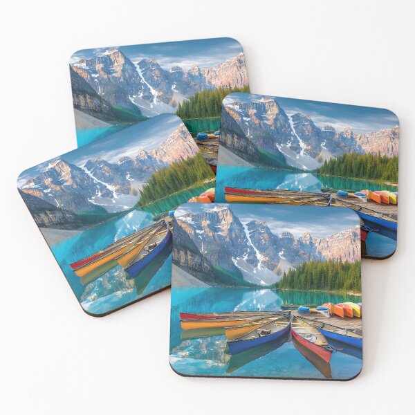 Item preview, Serene Lake with Colorful Canoes and Mountains designed and sold by Artessie.