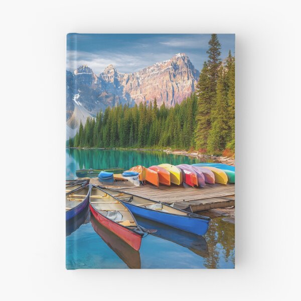 Item preview, Serene Lake with Colorful Canoes and Mountains designed and sold by Artessie.