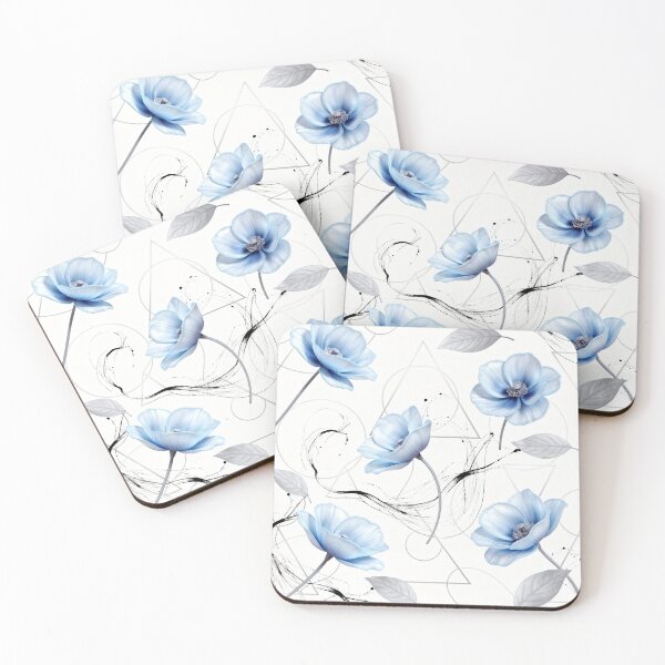 Item preview, Delicate Blue Poppies and Abstract Geometric Art designed and sold by Thalassora.