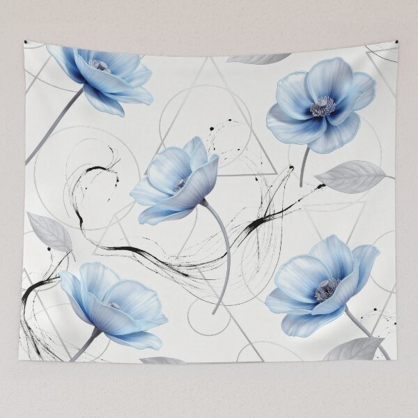 Item preview, Delicate Blue Poppies and Abstract Geometric Art designed and sold by Thalassora.