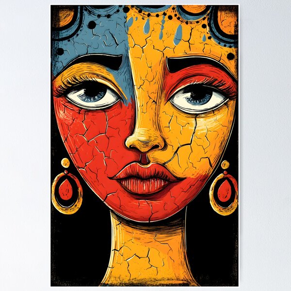 Item preview, Vibrant Abstract Face with Cracked Colorful Skin designed and sold by Artessie.