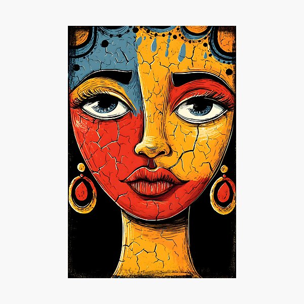 Item preview, Vibrant Abstract Face with Cracked Colorful Skin designed and sold by Artessie.