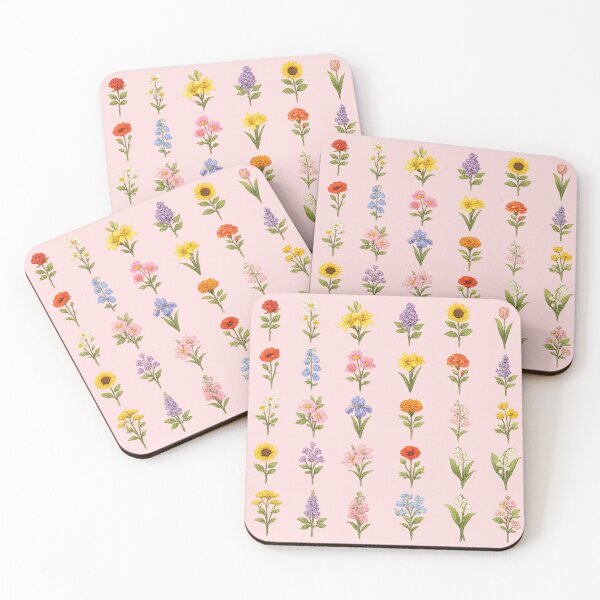Item preview, Vintage 60s Botanical Grid – Retro Flower Stems Aesthetic Pattern designed and sold by randomdesignsnearme.