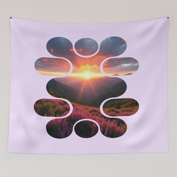 Item preview, Golden Hour Blooms - Curved Panel Landscape - Pink Wildflower Mountain designed and sold by PriyaMagic.