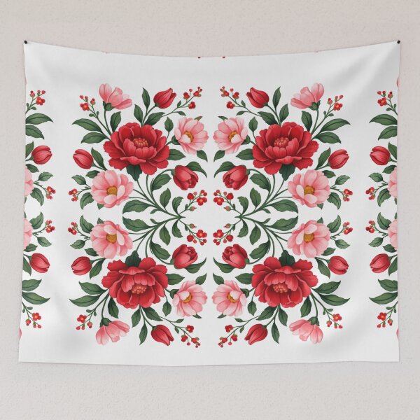 Item preview, Elegant Floral Pattern Symmetric Red Flower Decorative Design designed and sold by PunchDrop.
