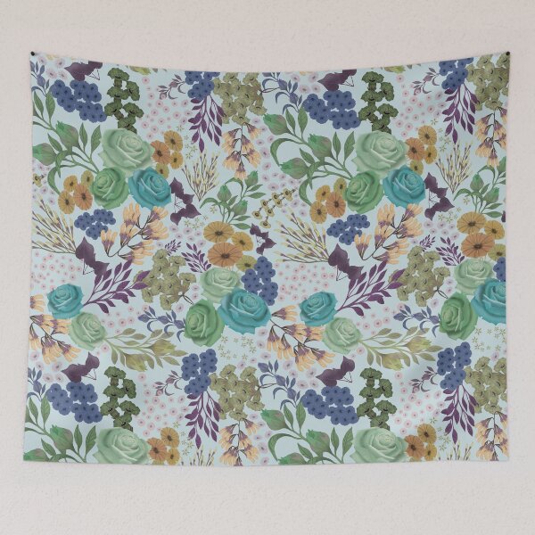 Item preview, Hand drawn Abundant floral on soft pink designed and sold by phatlizzardart.