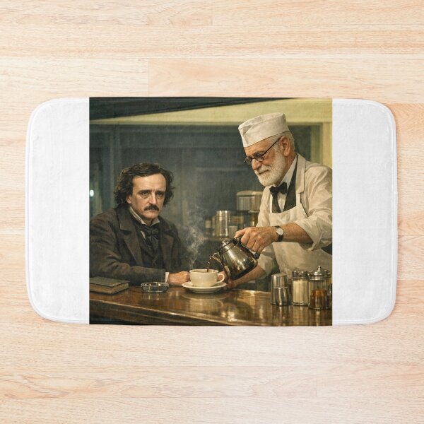 Item preview, Sigmund Freud serves coffee to Edgar Allan Poe in the Nighthawks Diner designed and sold by Halifaxartguy.