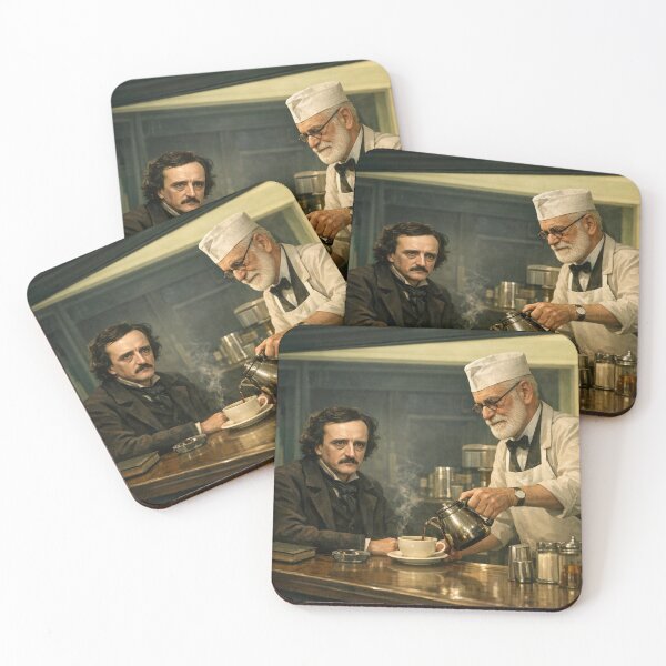 Item preview, Sigmund Freud serves coffee to Edgar Allan Poe in the Nighthawks Diner designed and sold by Halifaxartguy.