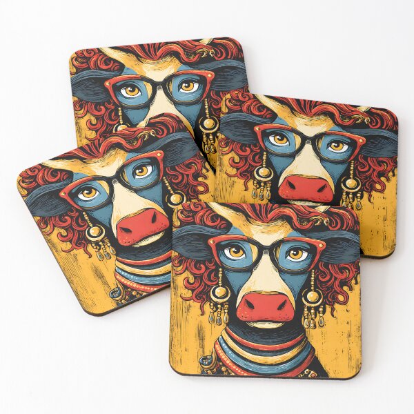 Item preview, Stylish Cow with Glasses and Red Curly Hair Art designed and sold by Artessie.