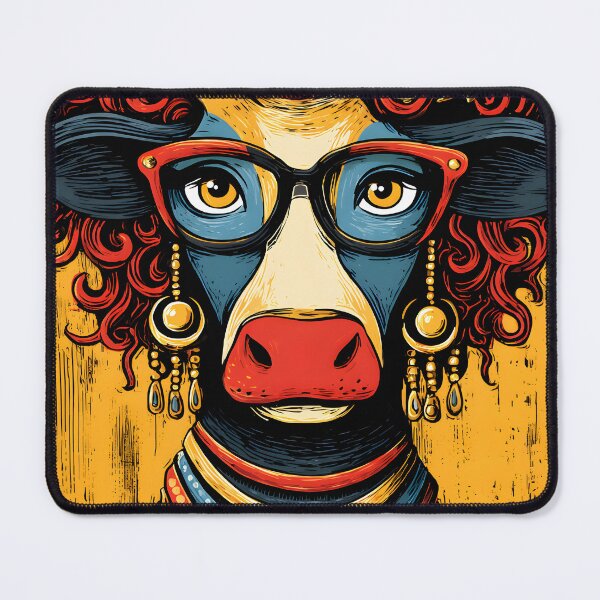 Item preview, Stylish Cow with Glasses and Red Curly Hair Art designed and sold by Artessie.