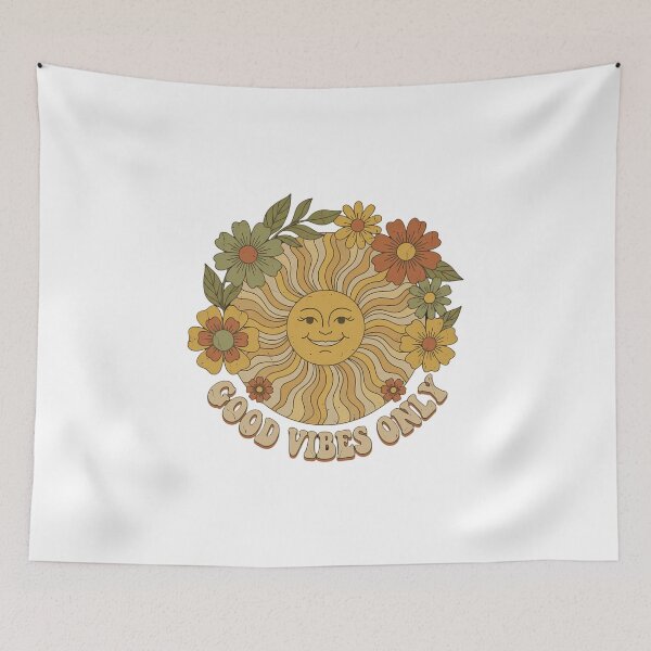 Item preview, Good Vibes Only Groovy 70s Floral Sun Artwork designed and sold by chattsuede.
