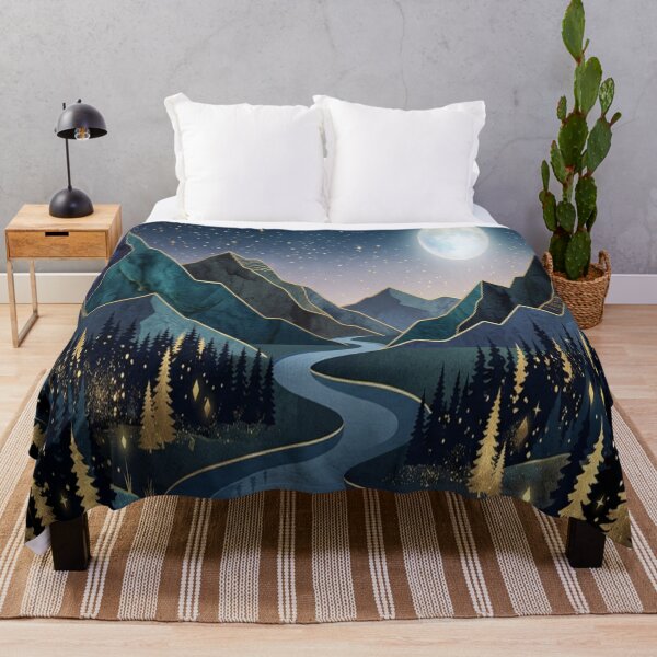 Item preview, Night Mountain River Gold Moon Abstract Landscape designed and sold by MakarenaCreate.