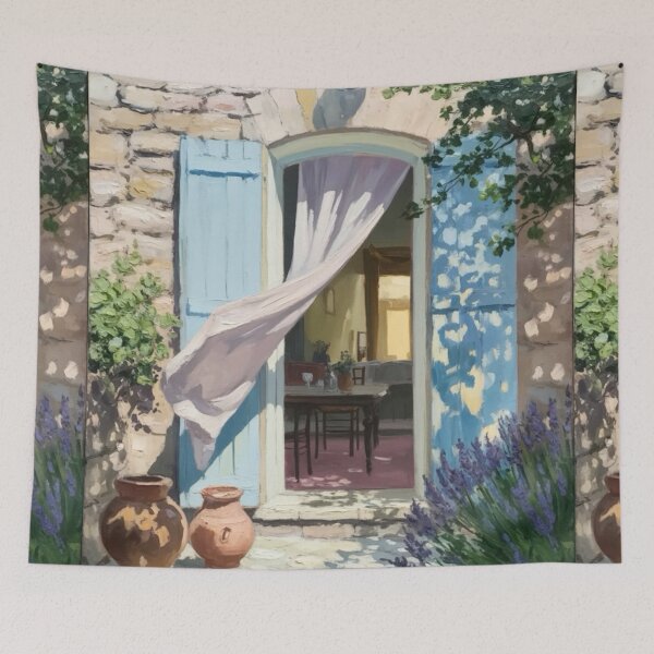 Item preview, Provence Doorway Scene | French Countryside Entrance with Lavender Painting designed and sold by CARRAANN.