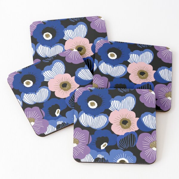 Aperçu de l'œuvre Anémones scandinaves minuit rose violet bleu créée et vendue par CraftedHome.