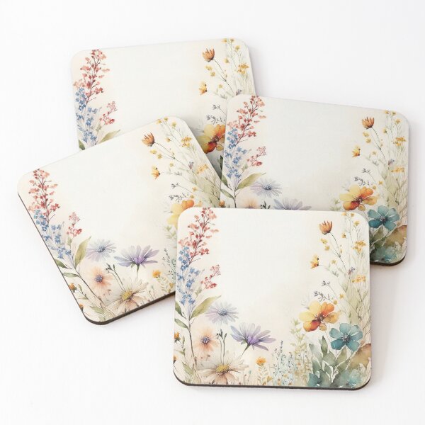 Item preview, Spring Boho watercolour pastel wildflower garden painting, nature inspired neutral colours floral spring botanical flowers designed and sold by navitalidesign.