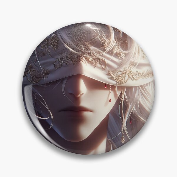Item preview, Divine Silence: Ethereal White-Haired Anime Figure with Ornate Gold-Embroidered Blindfold designed and sold by MouradStudio.