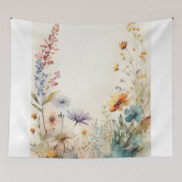 Item preview, Spring Boho watercolour pastel wildflower garden painting, nature inspired neutral colours floral spring botanical flowers designed and sold by navitalidesign.