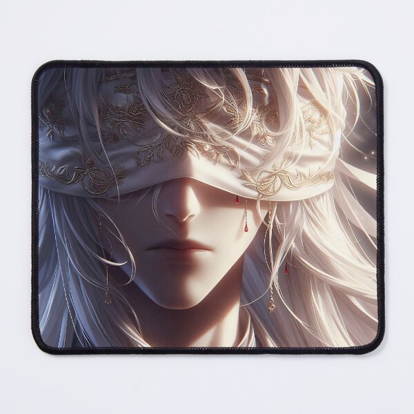 Item preview, Divine Silence: Ethereal White-Haired Anime Figure with Ornate Gold-Embroidered Blindfold designed and sold by MouradStudio.