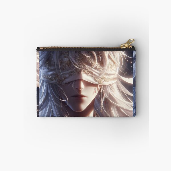 Item preview, Divine Silence: Ethereal White-Haired Anime Figure with Ornate Gold-Embroidered Blindfold designed and sold by MouradStudio.