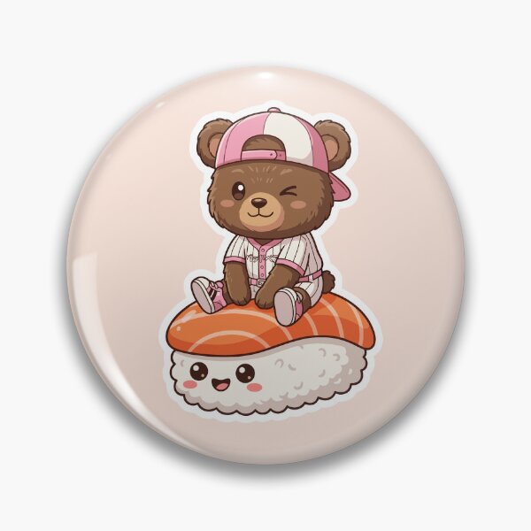 Item preview, 16  borda Cute Chibi Bear Kawaii Pink Baseball Sushi T-Shirt designed and sold by KUMAINK.