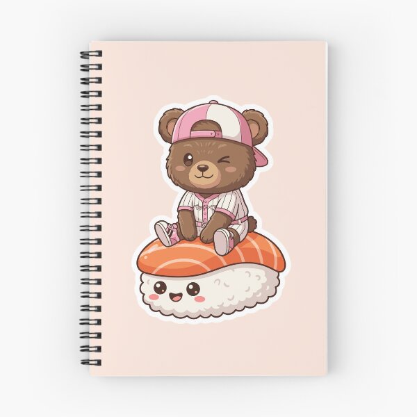 Item preview, 16  borda Cute Chibi Bear Kawaii Pink Baseball Sushi T-Shirt designed and sold by KUMAINK.
